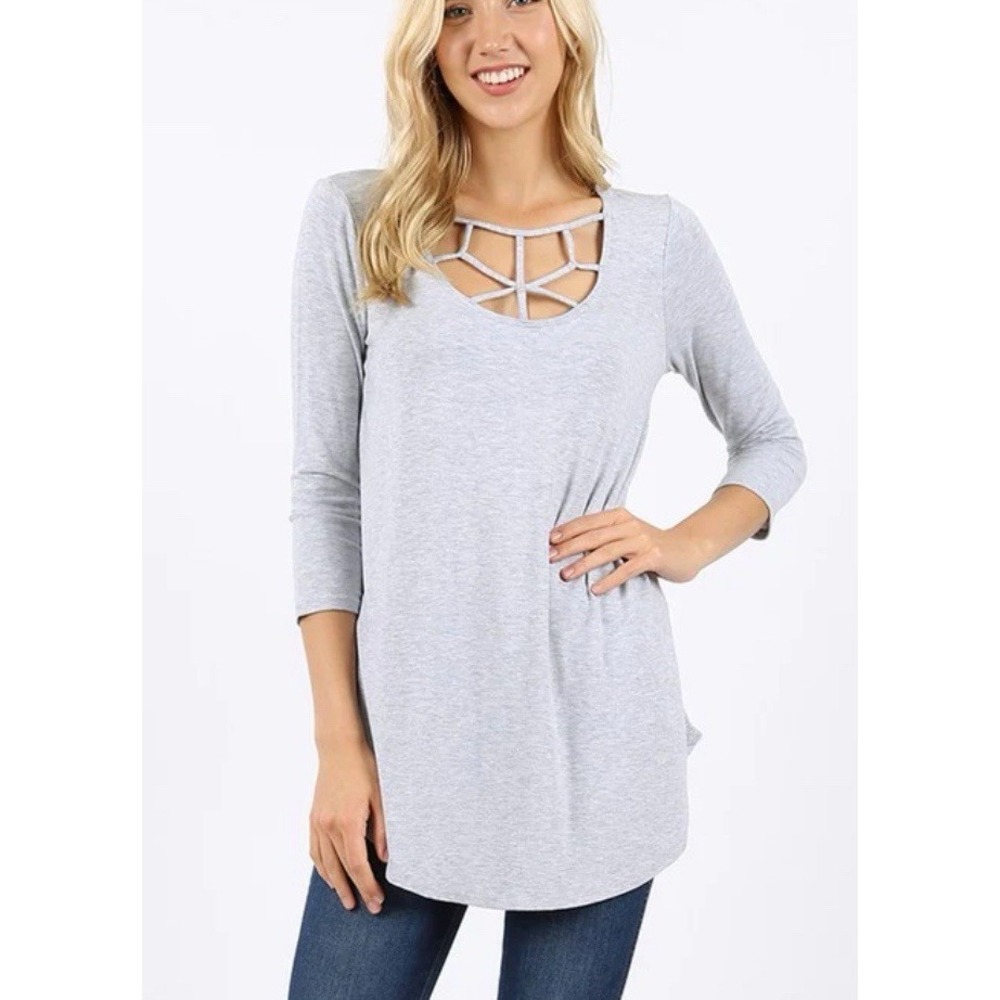 Zenana Premium Heather Gray Caged Tunic Size XLarge NWOT